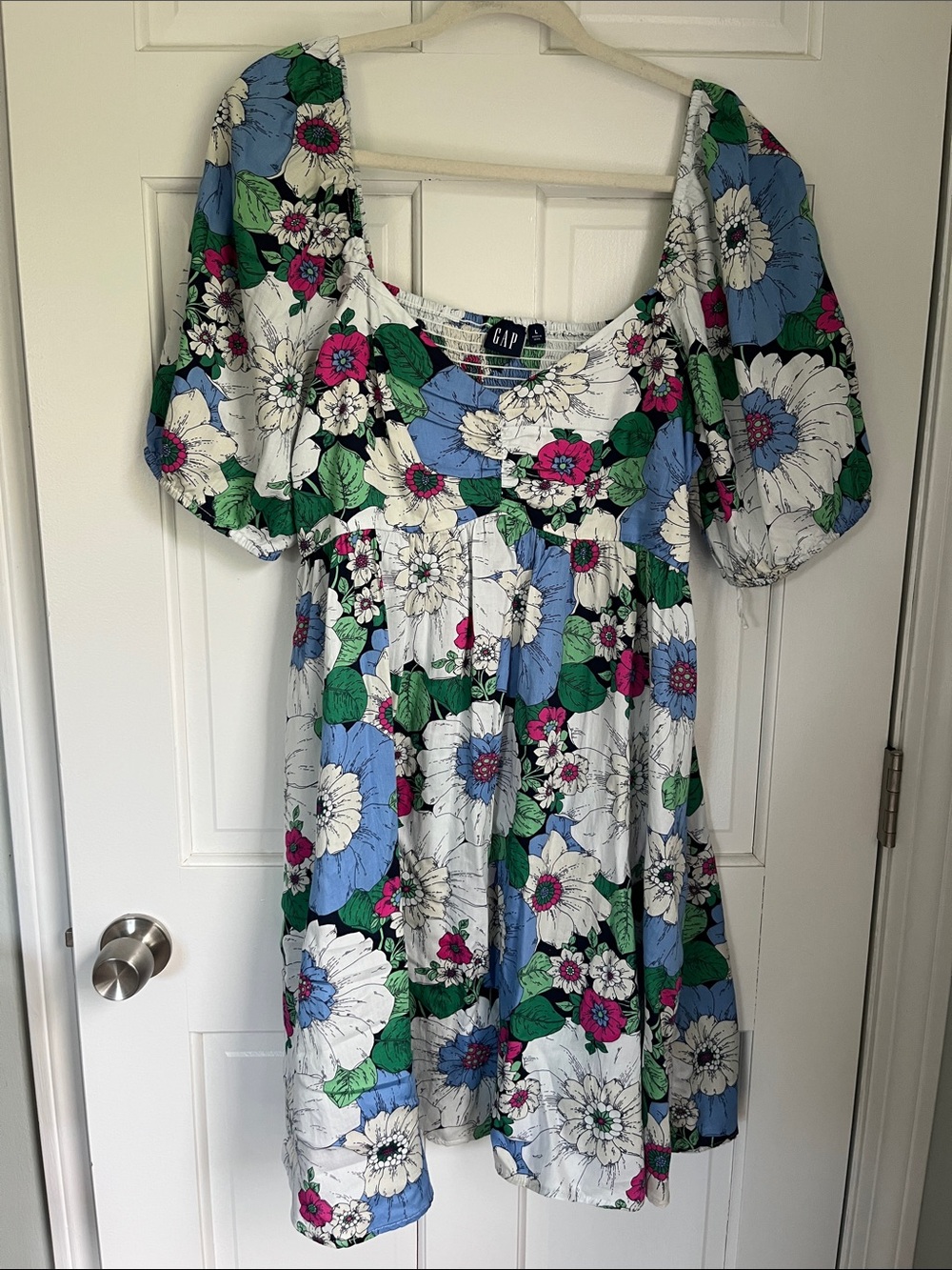 GAP White Floral Dress with Blue, Green & Pink Blooms